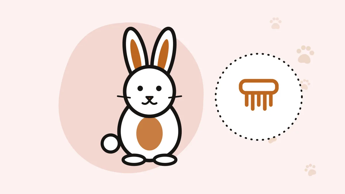 Illustration of a rabbit next to a grooming brush icon
