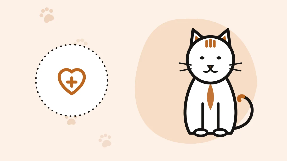 Illustration of a cat sitting beside a health heart icon
