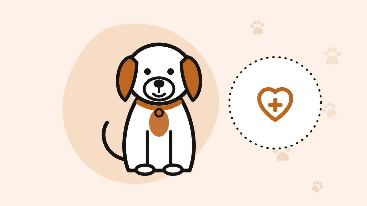 Illustration of a sitting dog next to a health heart icon