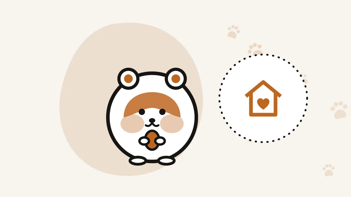 Illustration of a hamster next to a home care icon