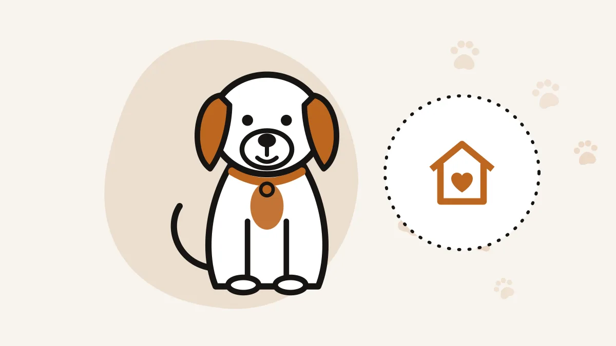 Illustration of a dog with a home care icon