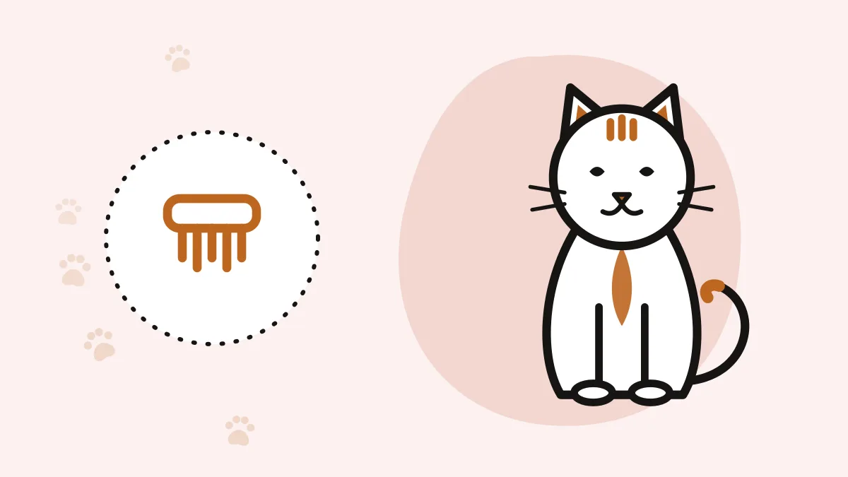 Illustration of a cat with a grooming brush icon