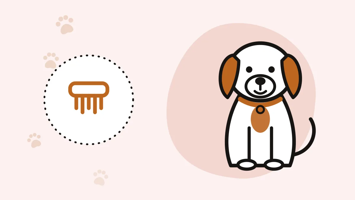 Illustration of a dog next to a grooming brush icon