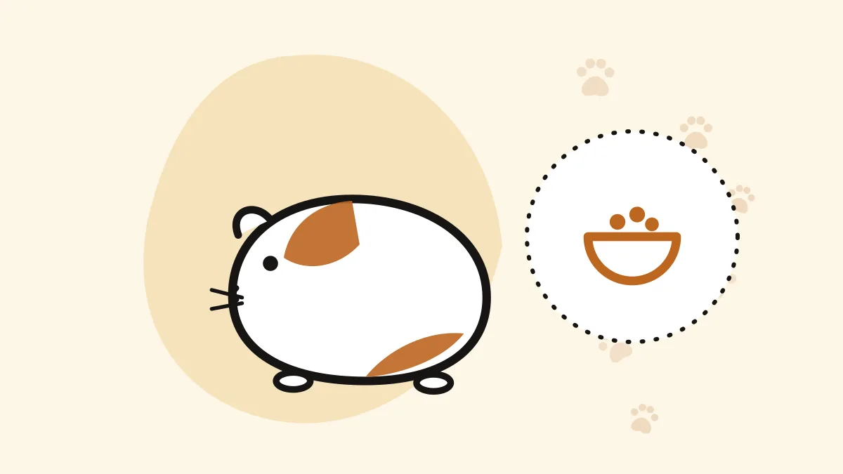 Illustration of a guinea pig next to a food bowl icon
